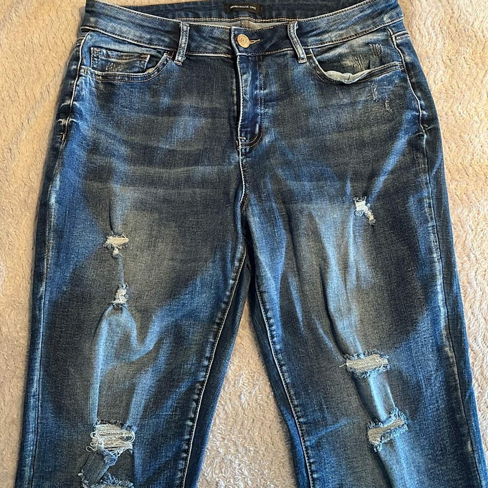 Warehouse One Women's Destroyed Cuffed Girlfriend Jeans, Size 29.